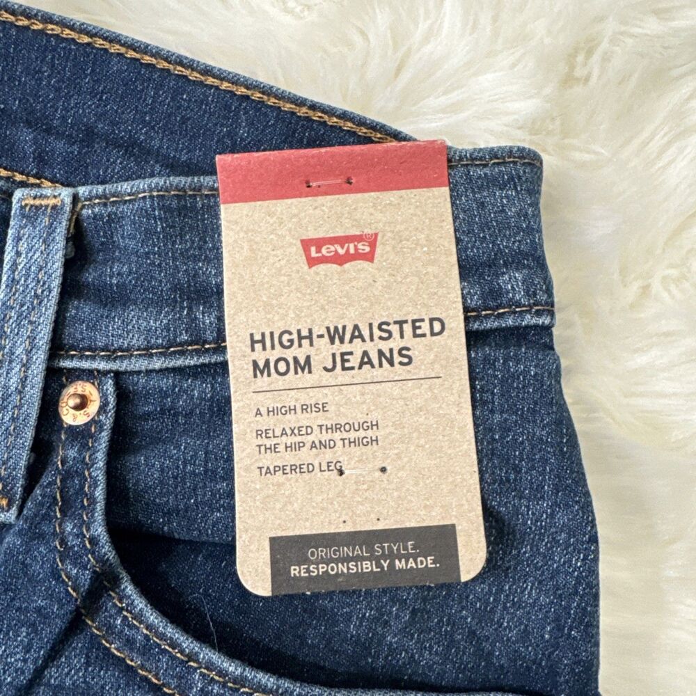 Levi’s High Waisted Mom Jeans 28 (28x26) Blue Tapered Denim Stretch Womens NWT - Picture 8 of 13